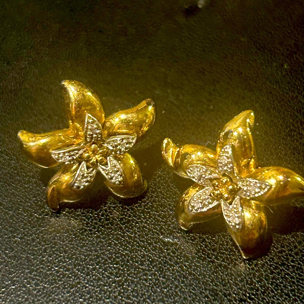 14K Gold Plated 925 Sterling with Pave Diamond Studs Earrings